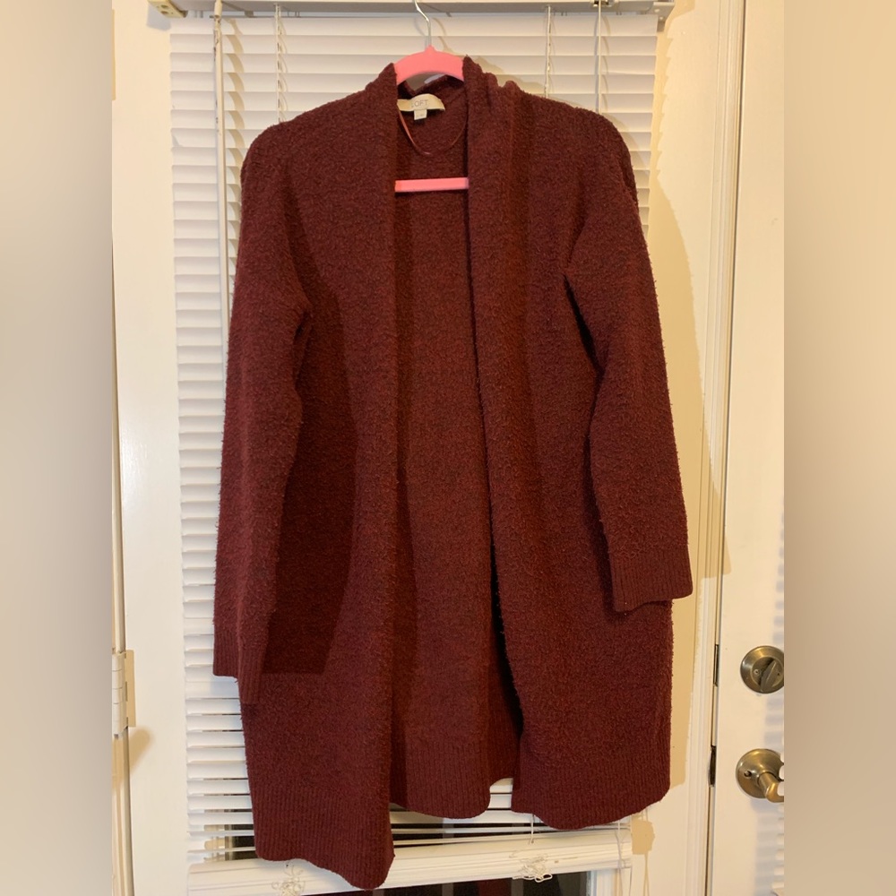 Loft Maroon Long Cardigan Long Sleeve Size M